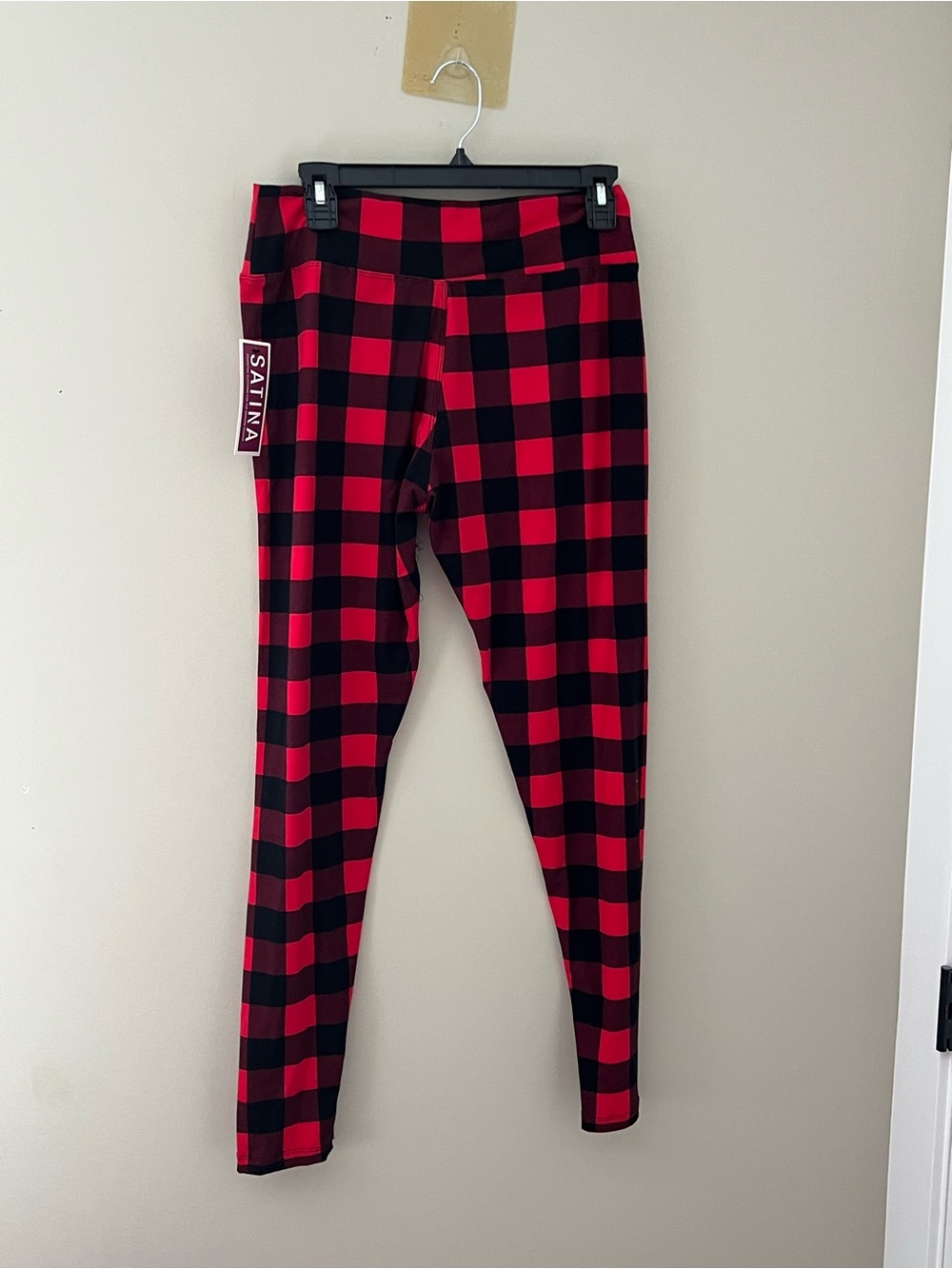 SATINA Women’s Plus Size Red Black Buffalo Plaid Leggings NWT
